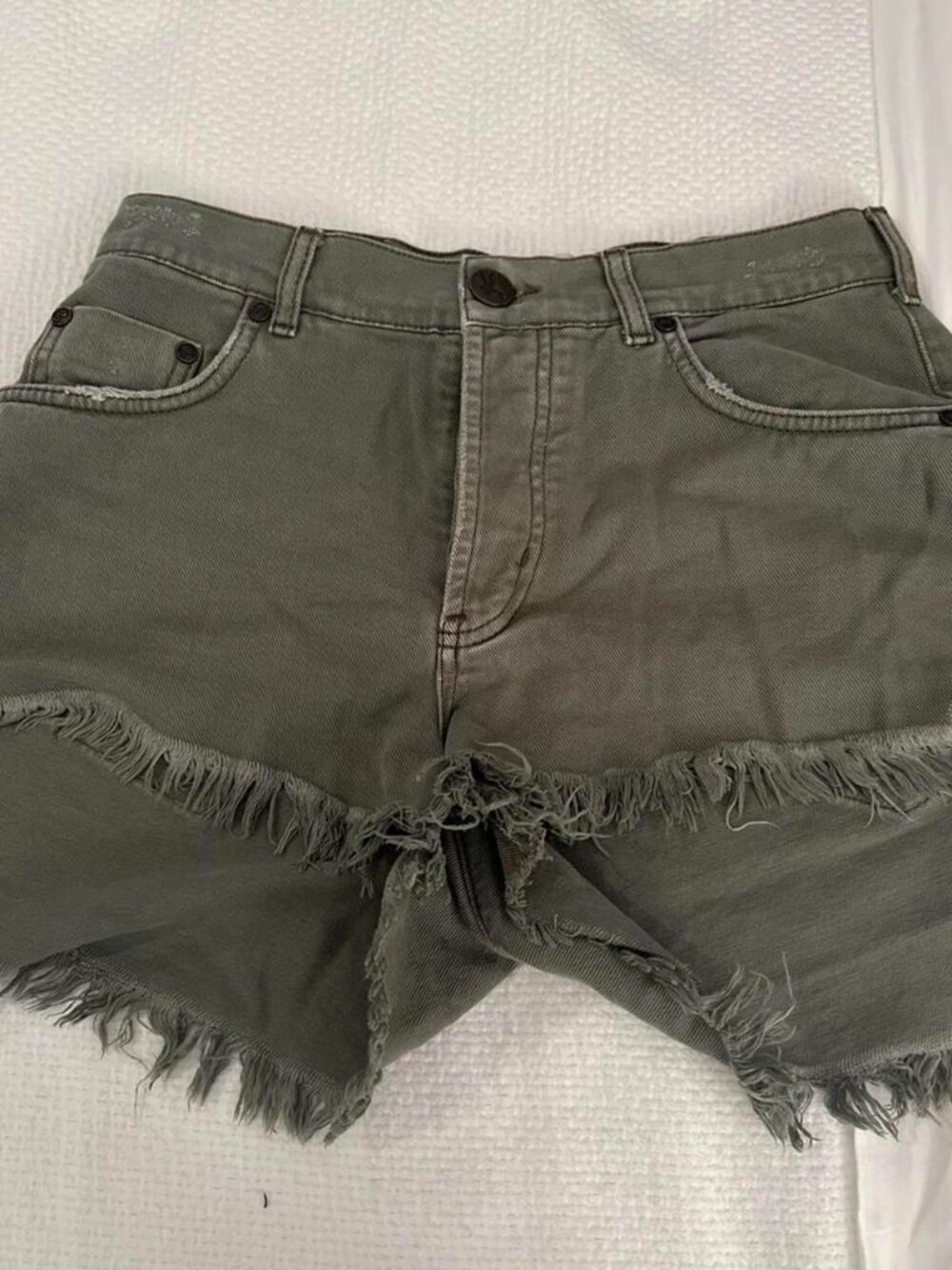 OneTeaspoon Green Denim Shorts Size 26 Frayed Hem